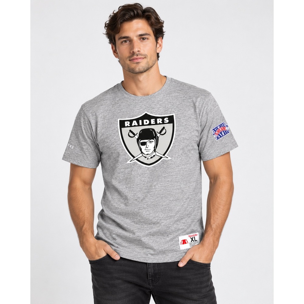 Mitchell & Ness Mens T-Shirt XL Gray Oakland Raiders Team Origins S/S Top NWT